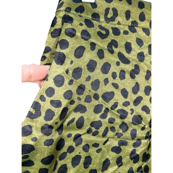 Zara Large Satin Flowy Animal Leopard Cheetah Kelly Green Wide Leg Trousers - Picture 6 of 13